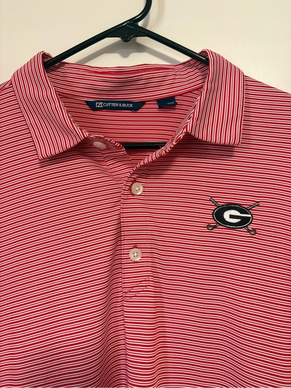 ⚫️🔴 Georgia Bulldog Cutter & Buck Men’s Red Striped Golf Polo Shirt ⛳️⛳️XXL - Picture 8 of 10